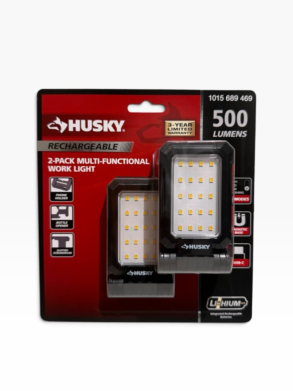 Husky 500 Lumens Portable Rechargeable LED Work Lights 2Pack USB-C Magnetic New